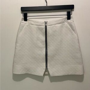 White Textured Mini Skirt with Front Zipper by Top Shop - S